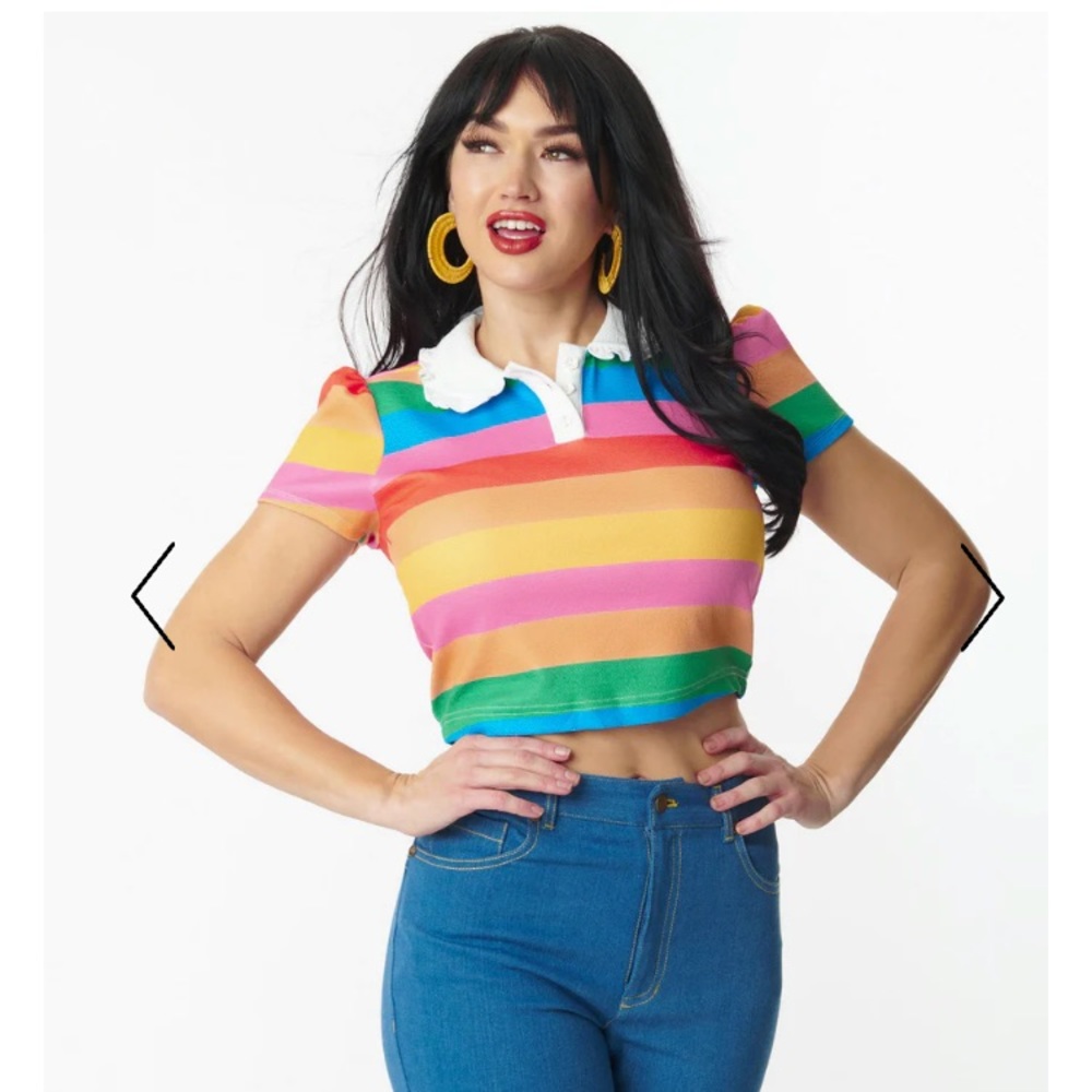 Unique Vintage rainbow stripe pride crop top S fits like M NWT